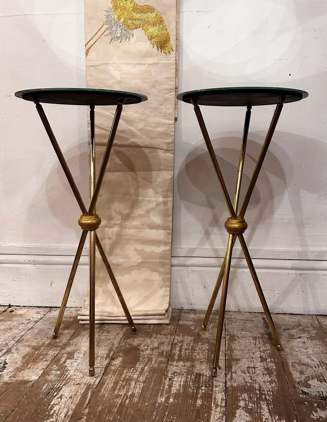 Furniture Brass And Mirror, Martini Tables. photo