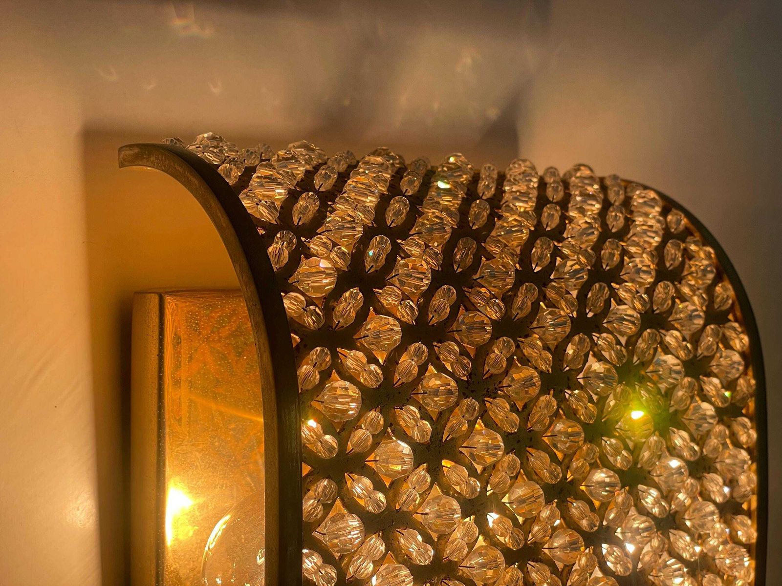 Crystal Glass And Brass Single Sconce, 1960s, Italy photo vinterior