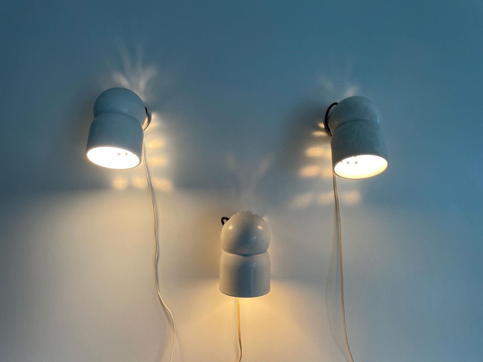 Three White Metal Set Of Wall Lamps By Martinelli Luce, 1960s, Italy photo buy