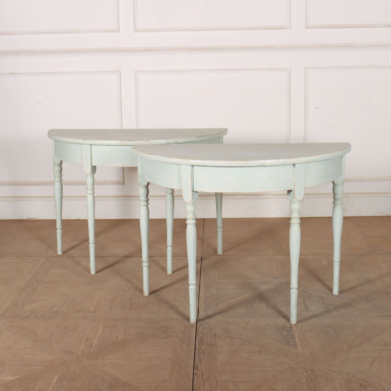 Pair Of Swedish Painted Demi Lune Console Tables