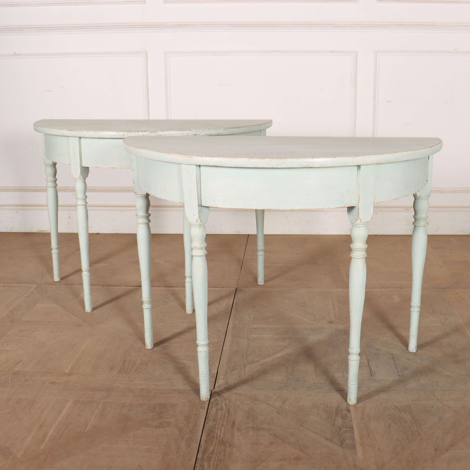Pair Of Swedish Painted Demi Lune Console Tables photo furniture