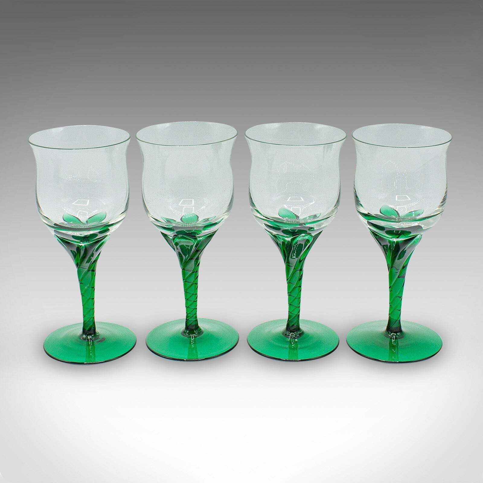 Set Of 4 Vintage Aperitif Glasses, French, Blown Glass, Spirit Flutes, Art Deco photo furniture