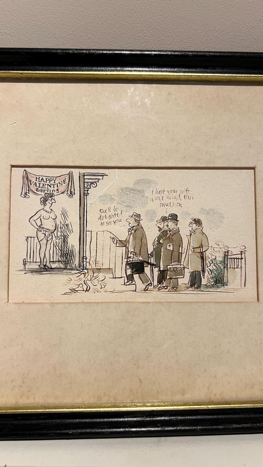 Framed Vintage Hand Drawn Cartoon Humour Sketch – Valentine’s Day Scene photo vintage