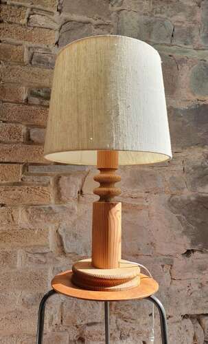 Uno Kristiansson For Luxus, Sweden. A Turned Pine Table Lamp. 1970s.
