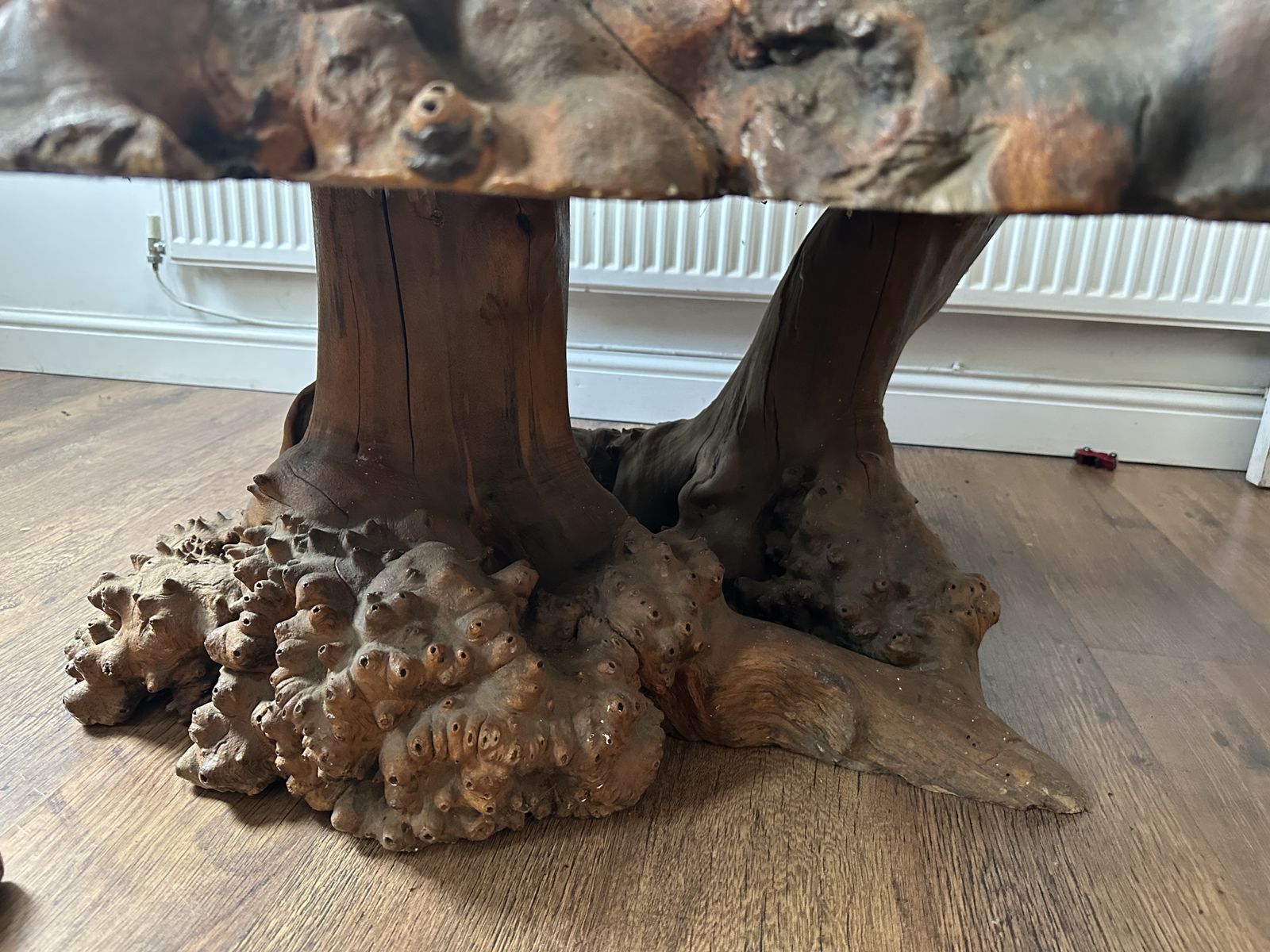 Vintage Redwood Burl Coffee Table, Live Edge Dated 1982 photo vinterior