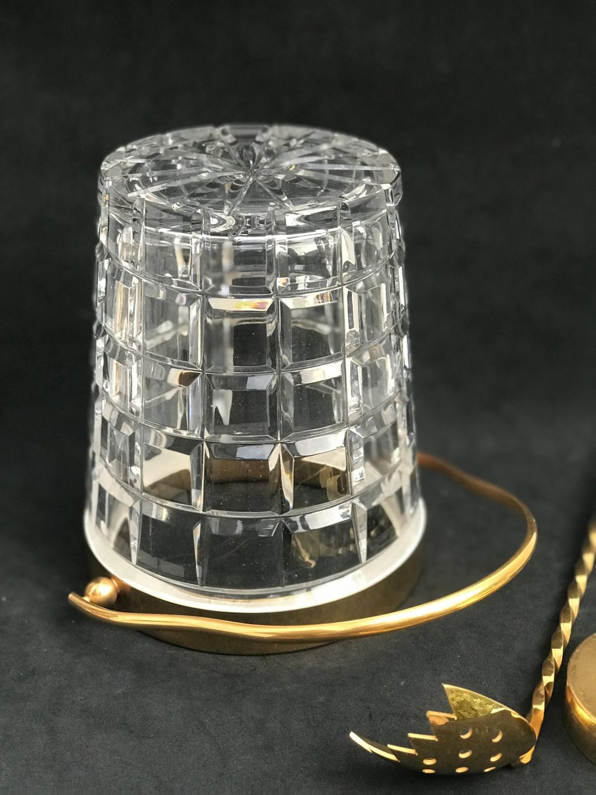 Ice Bucket Mcm Hand Cut Crystal French With Golden Metal Handle Barware Mixology Tools Bar Cart Hollywood Regency Man Cave Gift photo vintage