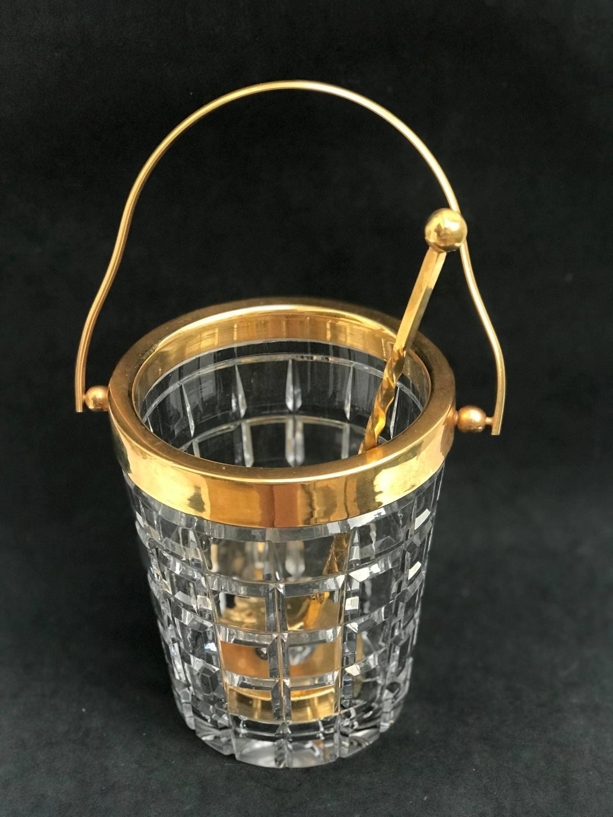 photo for sale Ijsemmer Mid Century Modern Handgeslepen Kristal Frans Met Vergulde Metalen Handgreep Barware Mixology Tools Barkar Hollywood Regency Man Cave Cadeau
