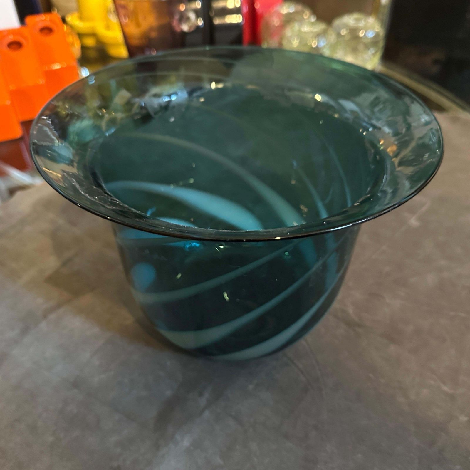 1980s Modern Hand Blown Green And Gray Murano Glass Vase By Venini photo 2609.0