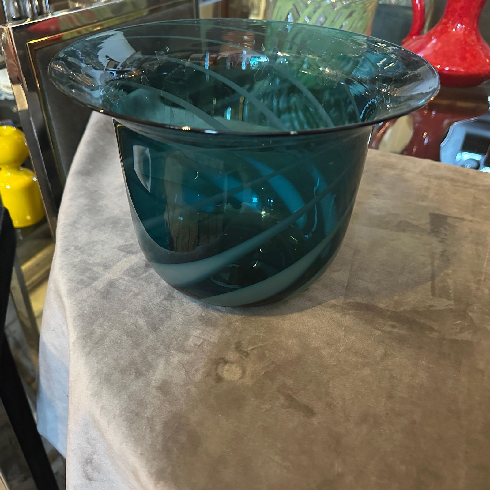 photo for sale 1980s Modern Hand Blown Green And Gray Murano Glass Vase By Venini