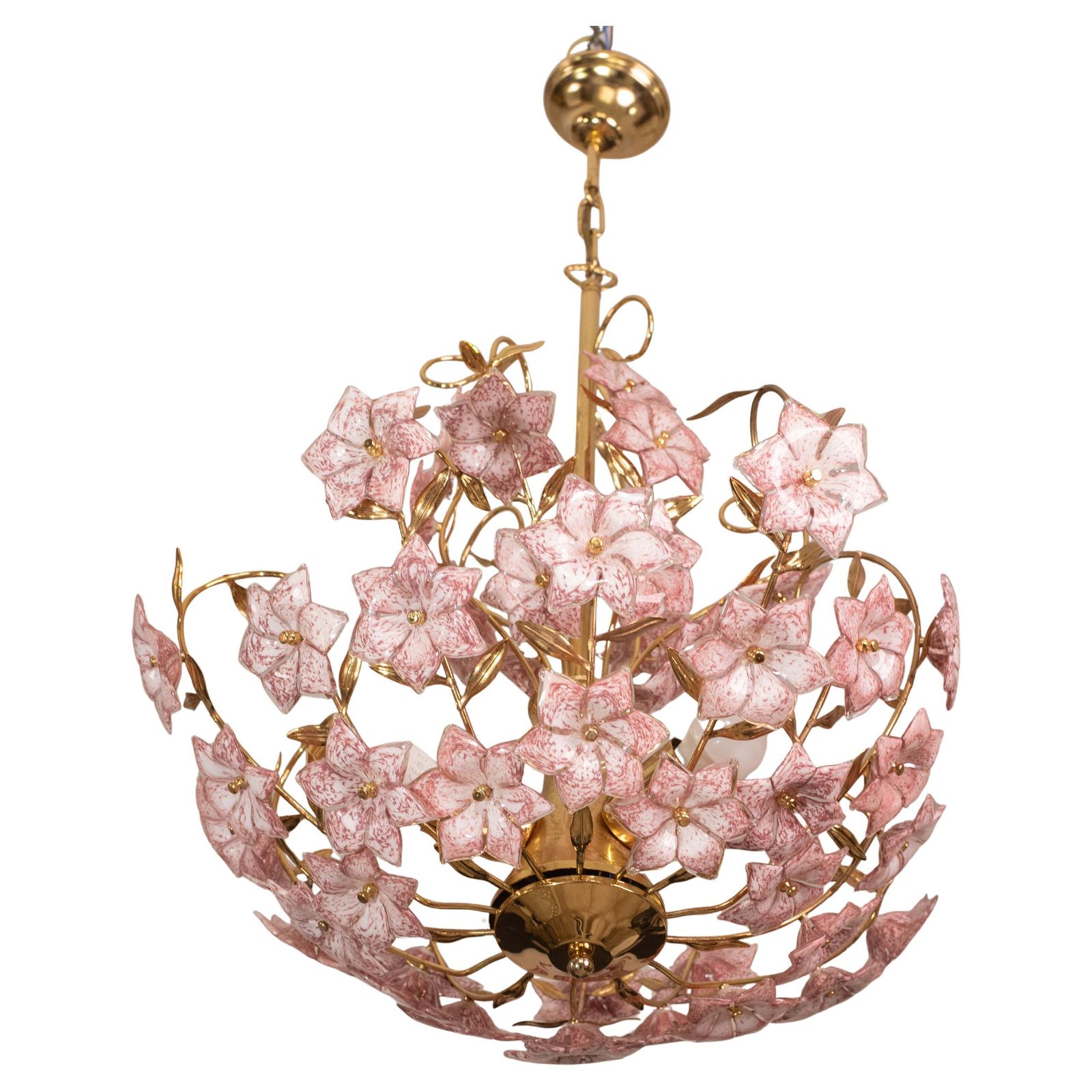Vintage Murano Glass Chandelier Pink Flowers, 1970