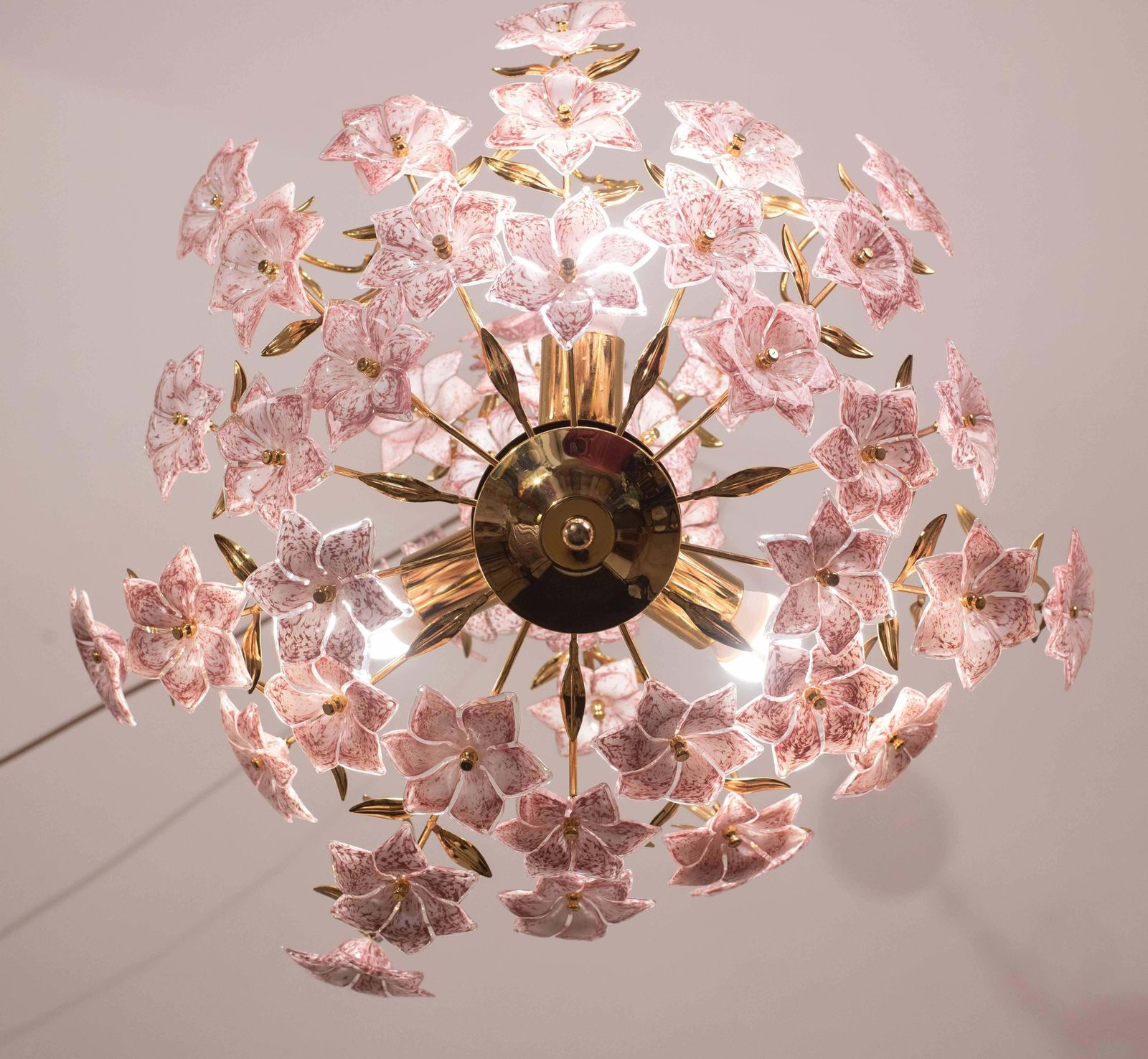Vintage Murano Glass Chandelier Pink Flowers, 1970 photo buy