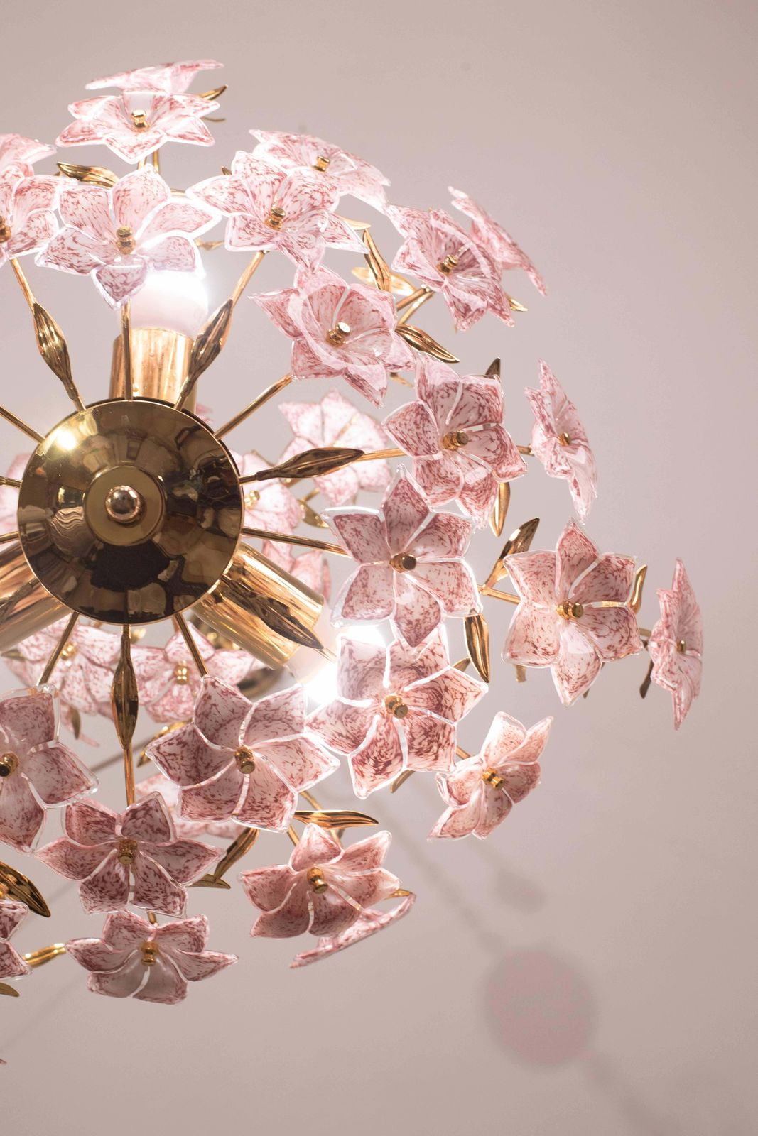 Vintage Murano Glass Chandelier Pink Flowers, 1970 photo vintage