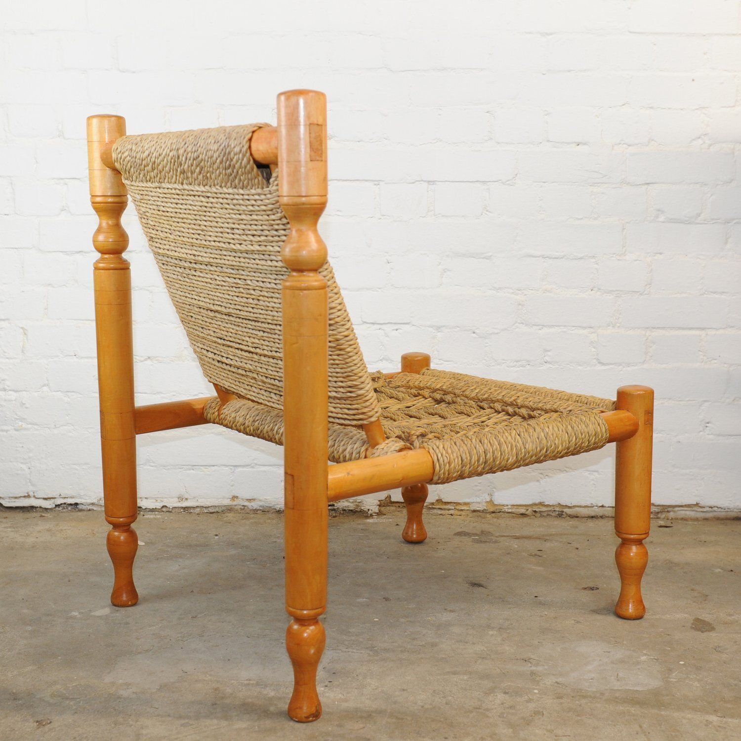 Mid Century French Ashwood And Sisal Lounge Chaire, 1960s photo furniture