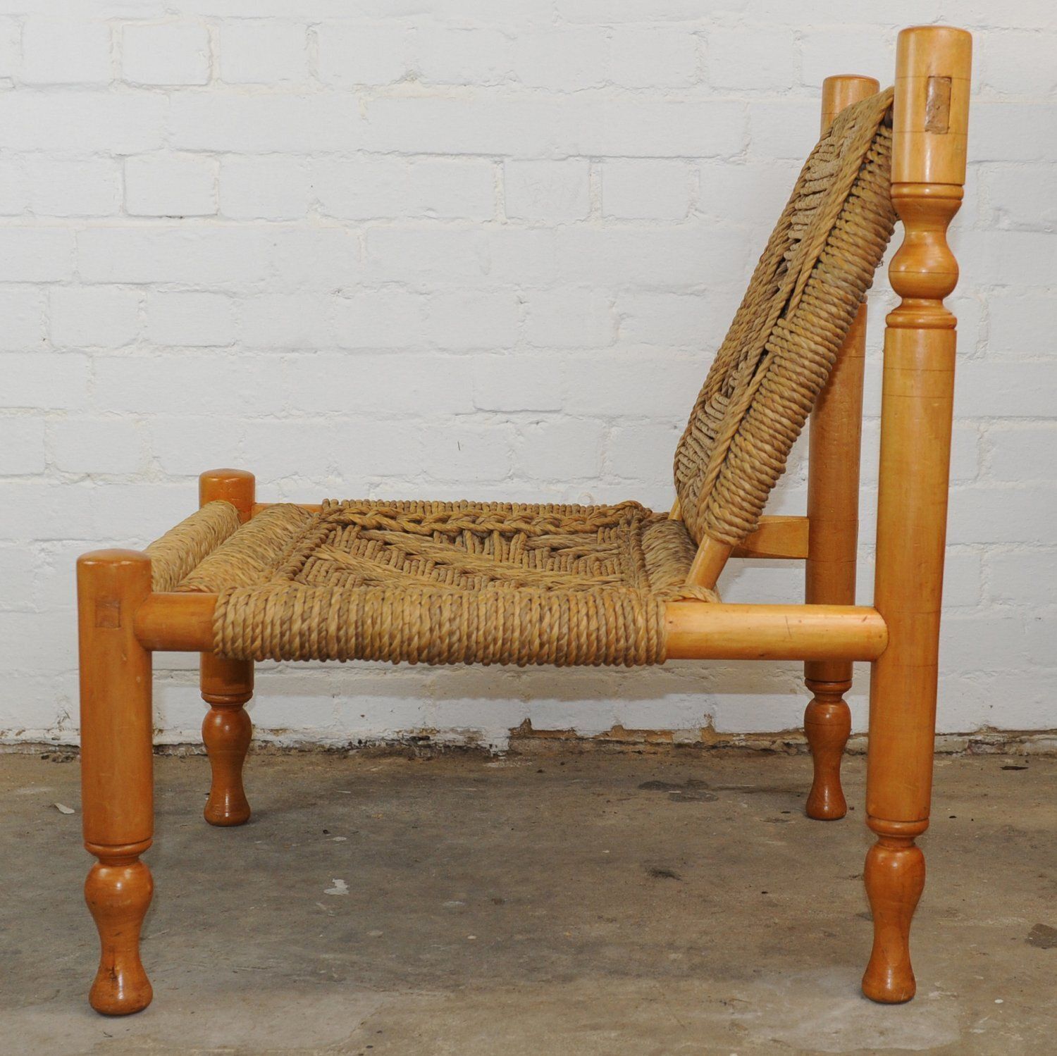 Mid Century French Ashwood And Sisal Lounge Chaire, 1960s photo Furniture
