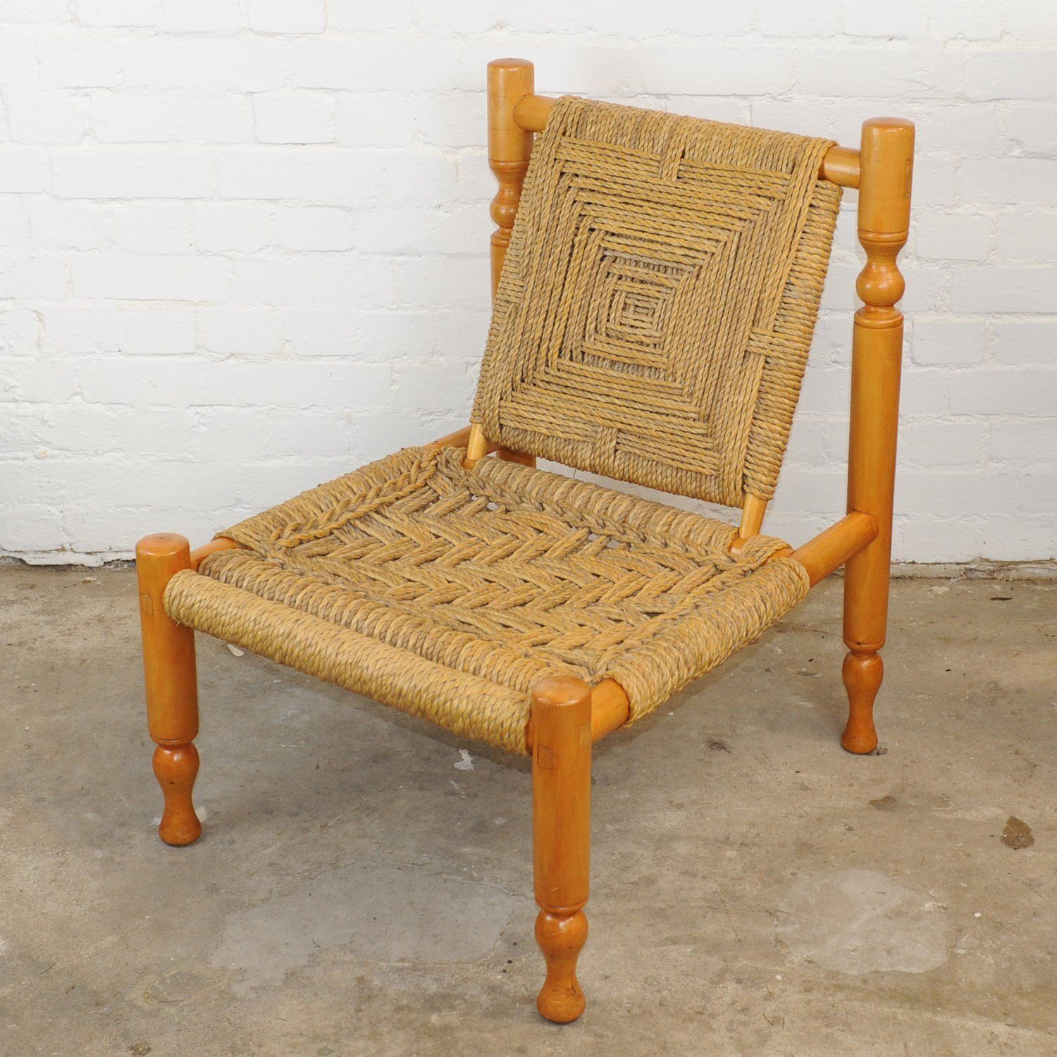 Mid Century French Ashwood And Sisal Lounge Chaire, 1960s photo vinterior