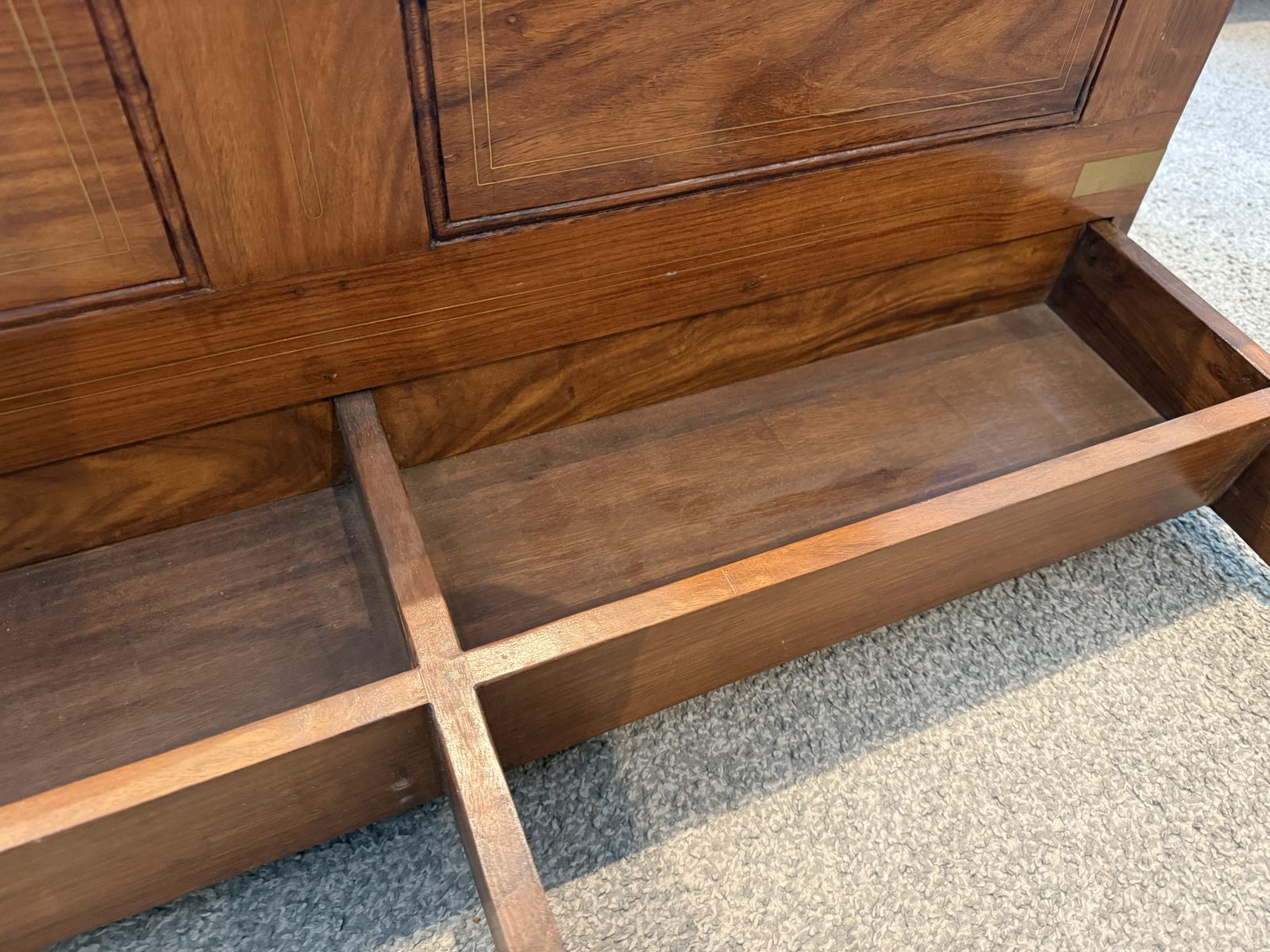 Campaign Style Teak Chest With Brass Inlay & Secret Drawer photo furniture