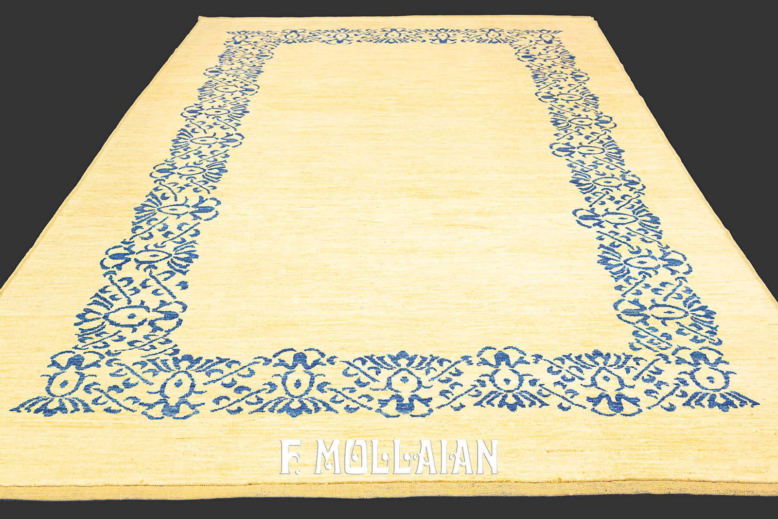 Art Deco Rug Style With Indigo Floral Border photo for sale
