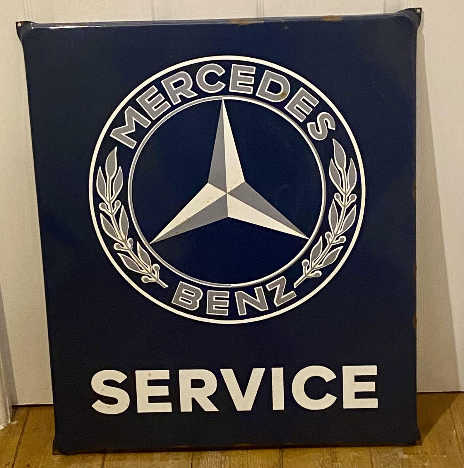 Vintage Mercedes Benz Service Large Enamel Metal Advertising Sign Dealership Showroom Garage Pagoda Automotive Art 300 Sl Amg S E C A Class G Wagon photo for sale