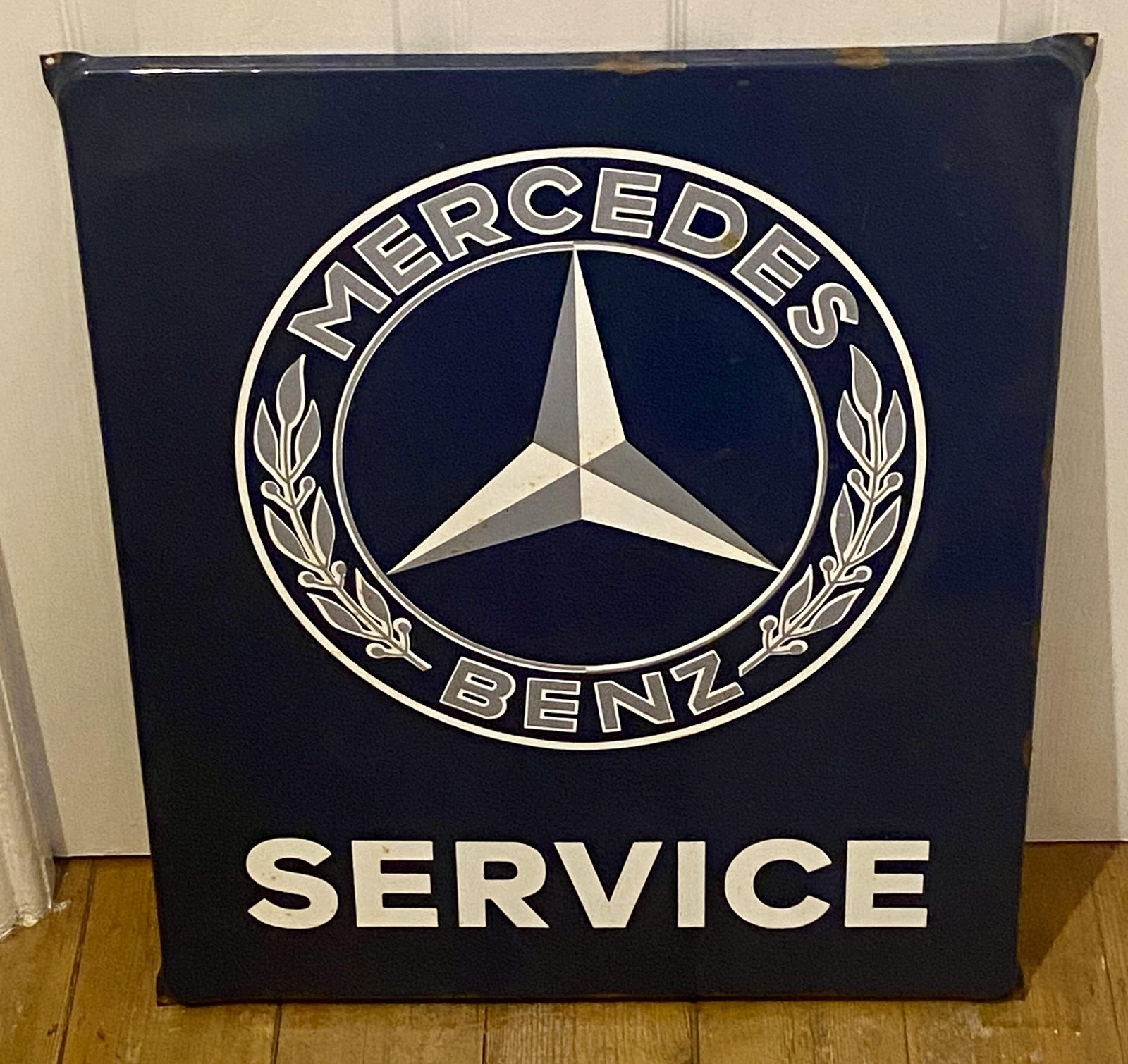 Vintage Mercedes Benz Service Large Enamel Metal Advertising Sign Dealership Showroom Garage Pagoda Automotive Art 300 Sl Amg S E C A Class G Wagon photo vintage