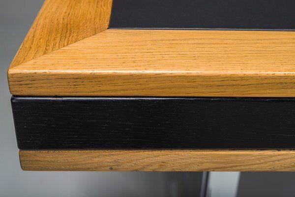Mid Century Modern Oak And Chrome Desk With Leather Top, 1980s photo furniture