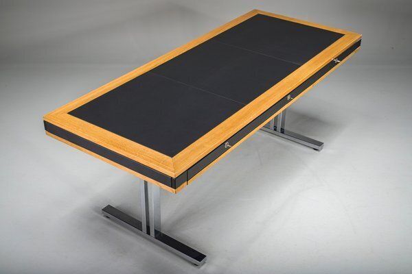 Mid Century Modern Oak And Chrome Desk With Leather Top, 1980s photo vintage