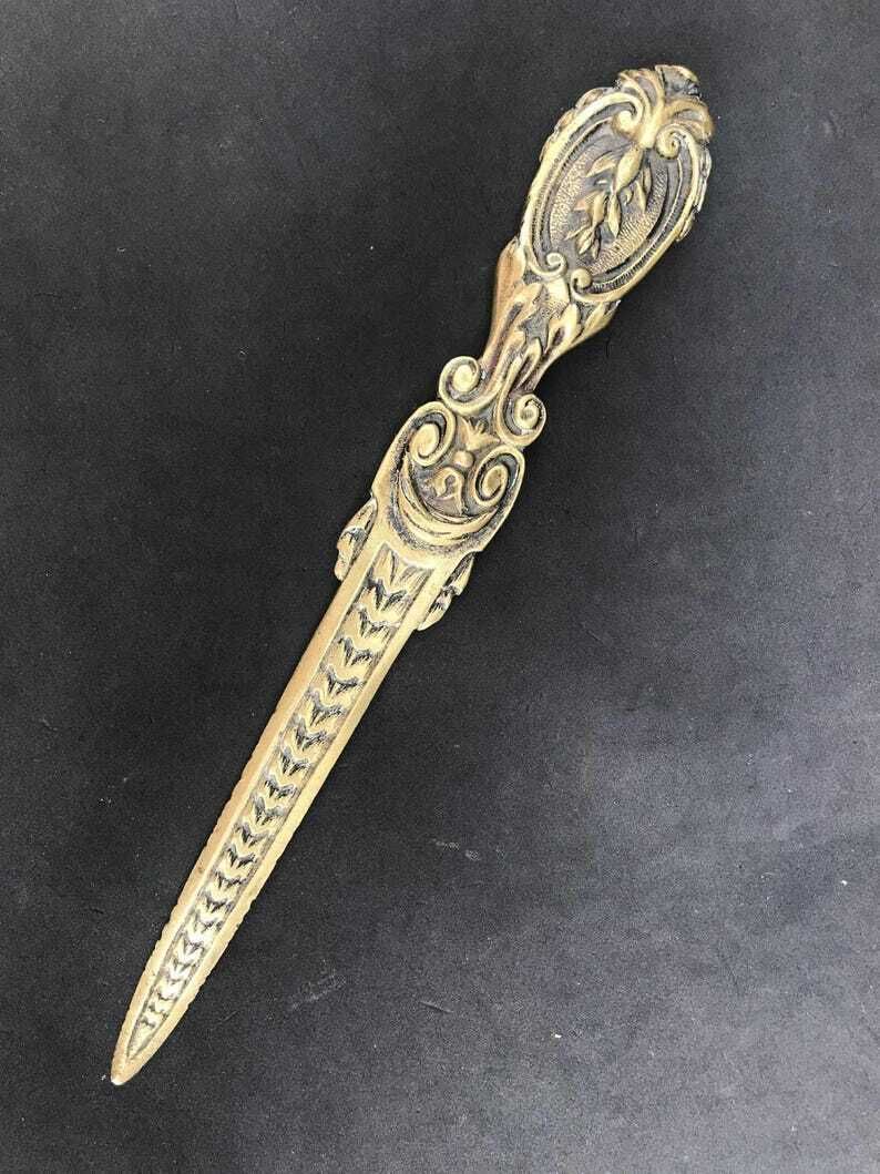 Letter Opener Art Brass Bronze Paper Cutter Knife Letter Opener Gift For Him Desk Accessories Antique Belgium Desk Decor photo Home Decor