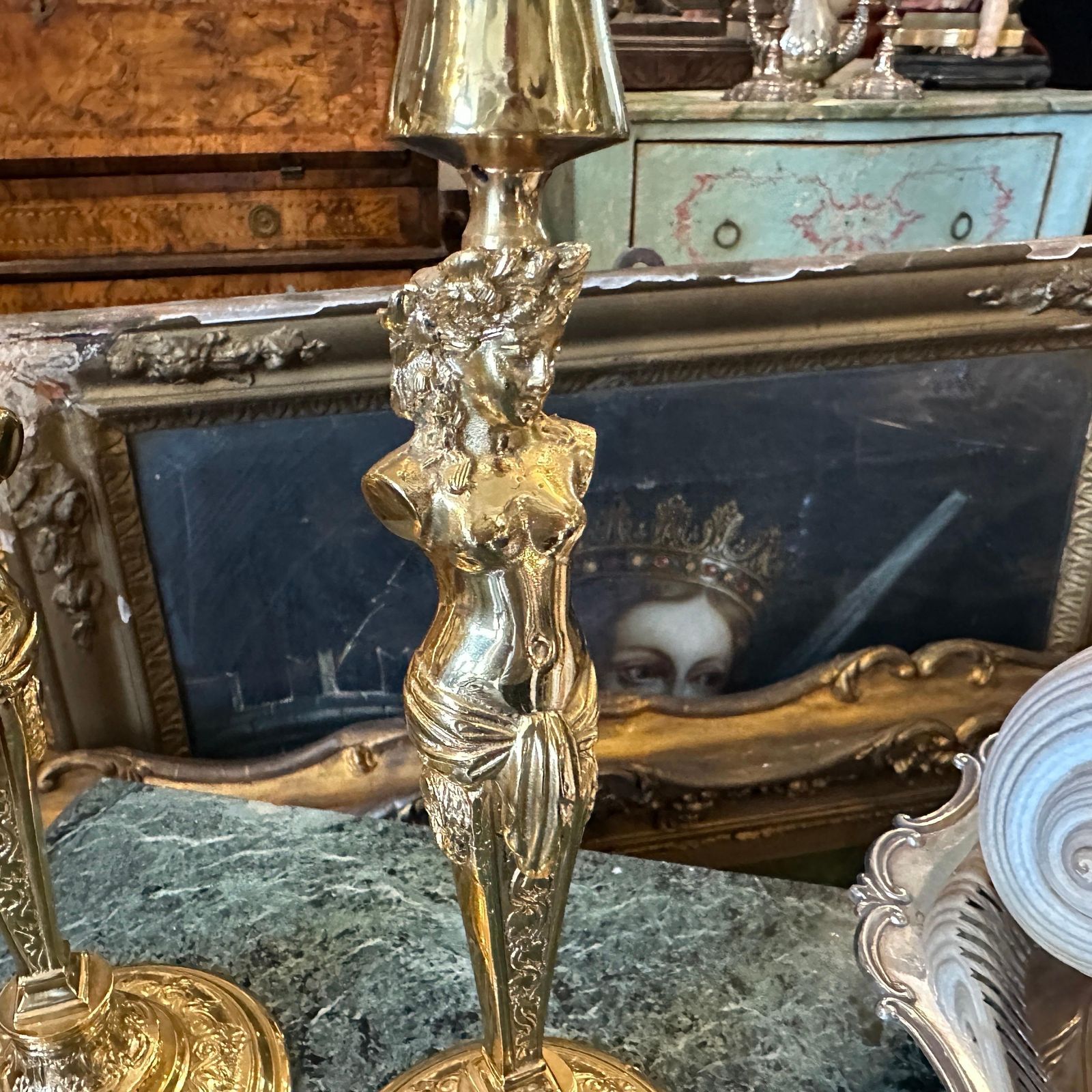 Two 20th Century Art Nouveau Gilded Metal Italian Candlesticks photo Home Decor