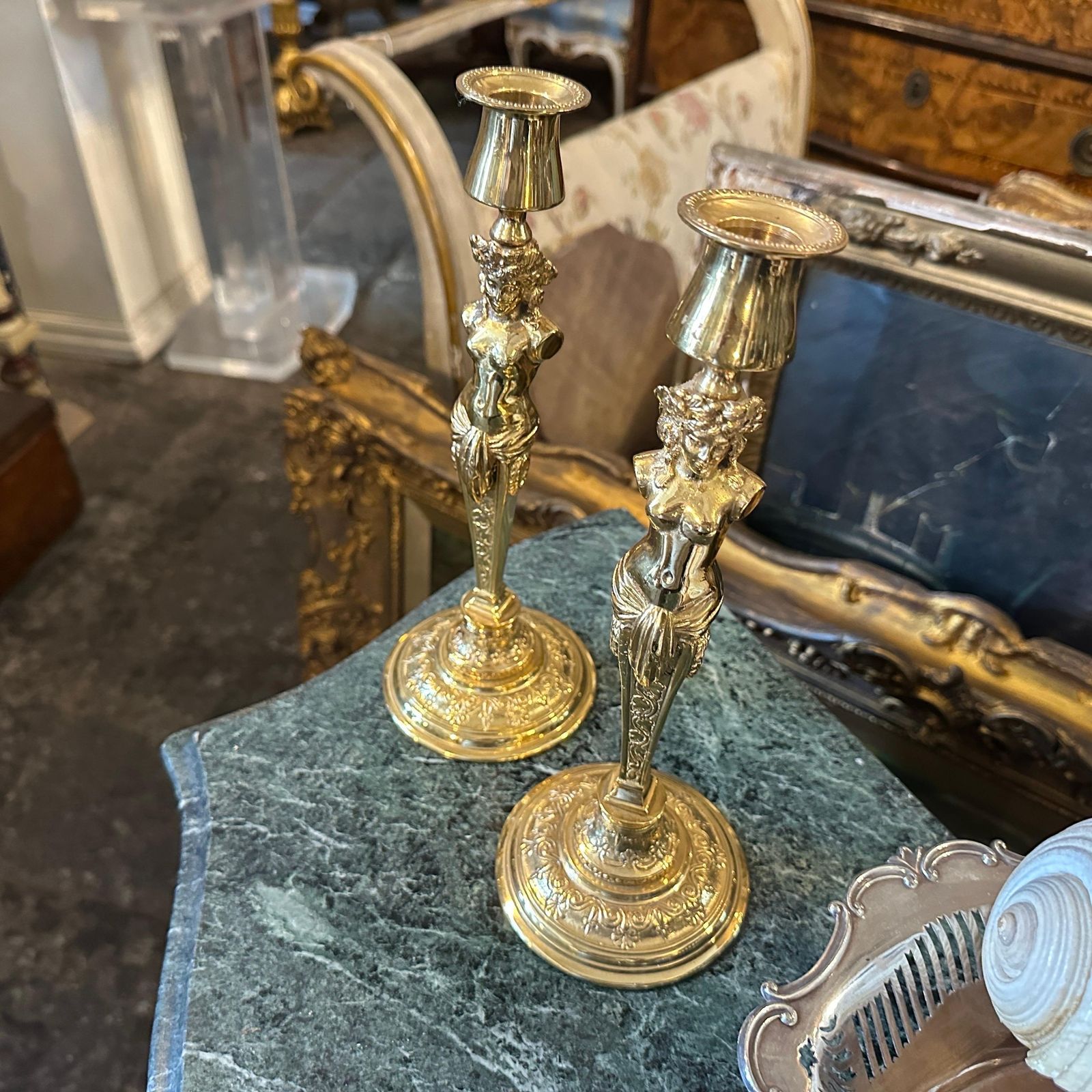 photo buy Two 20th Century Art Nouveau Gilded Metal Italian Candlesticks