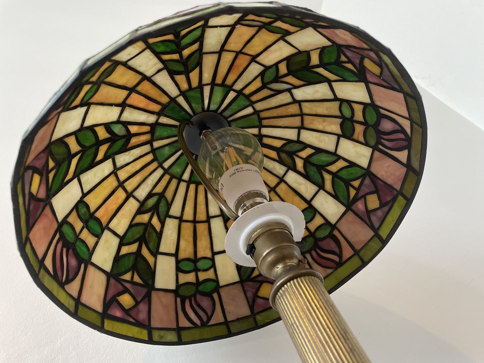Mid Century Tiffany Stained Glass Desk Lamp With Brass And Marble Stand photo furniture
