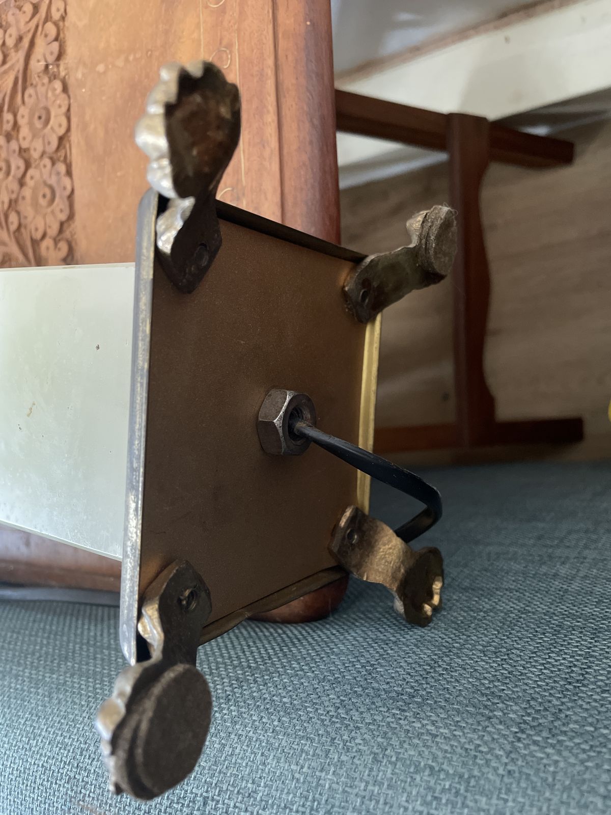 Mid Century Tiffany Stained Glass Desk Lamp With Brass And Marble Stand photo for sale