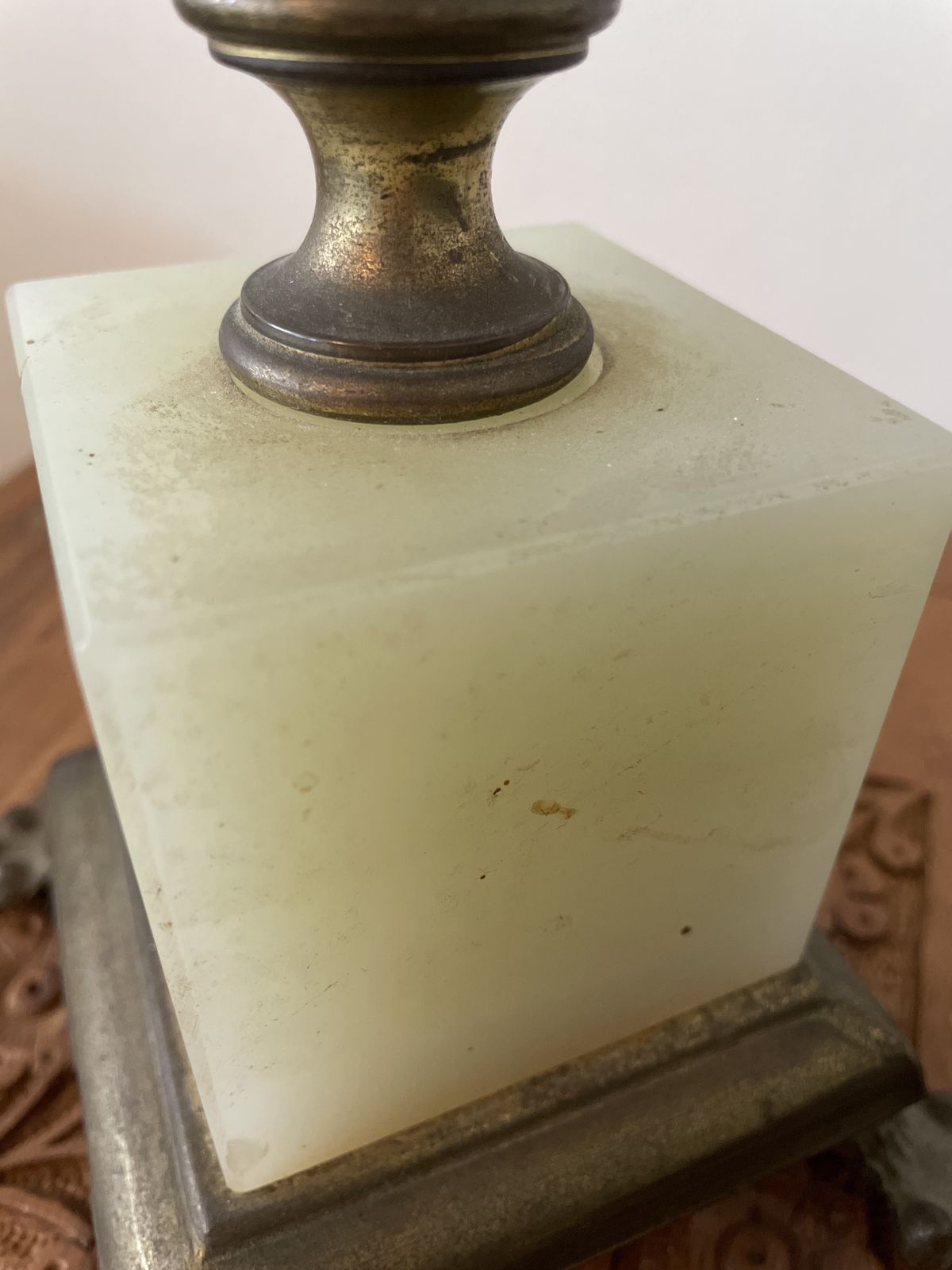 Mid Century Tiffany Stained Glass Desk Lamp With Brass And Marble Stand photo buy