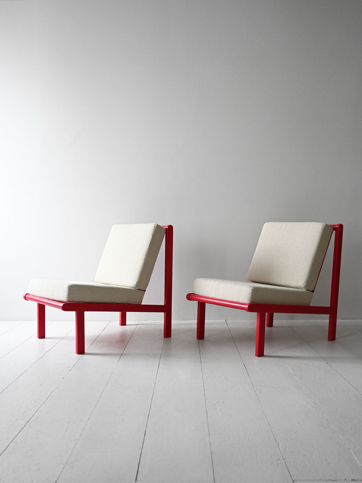 Pair Of Vintage Cherry Red Scandinavian Armchairs photo for sale