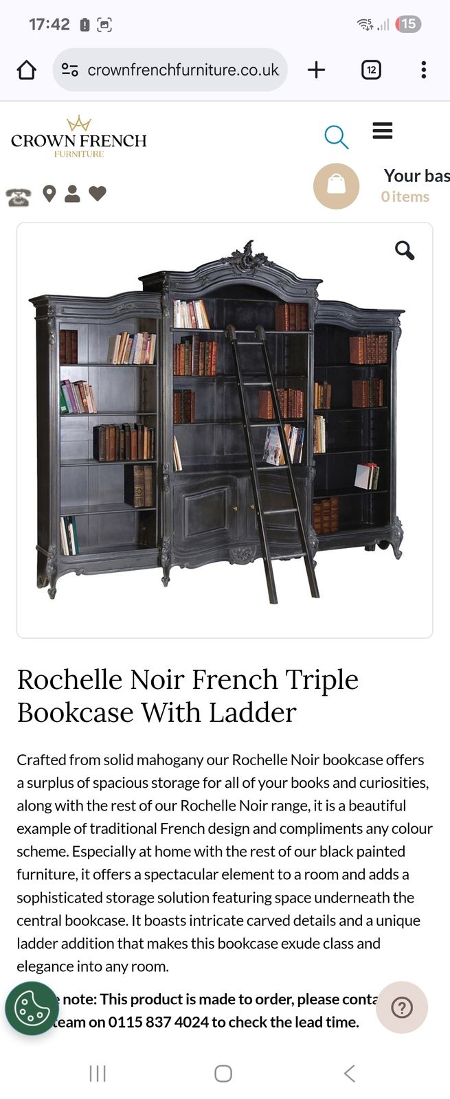 Black French Mahogany Bookcase With Ladder photo Furniture