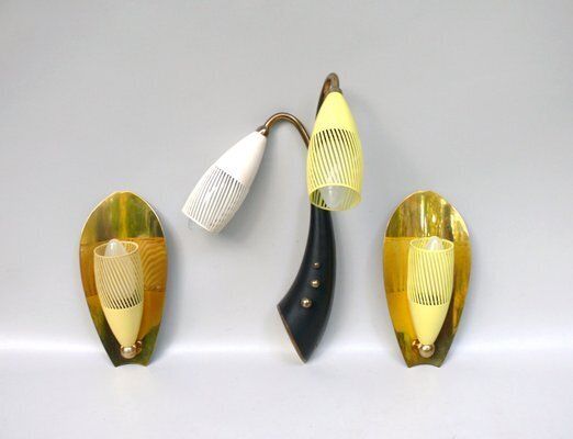 Brass, Yellow, Beige And Black Wall Lamp Set From Gebrüder Cosack, 1950s, Set Of 8 photo vinterior