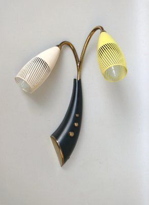 photo for sale Brass, Yellow, Beige And Black Wall Lamp Set From Gebrüder Cosack, 1950s, Set Of 8