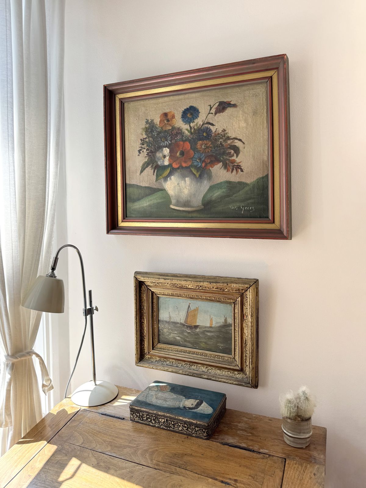 Vintage Dutch Floral Oil Painting Signed By Artist Van Geer photo for sale