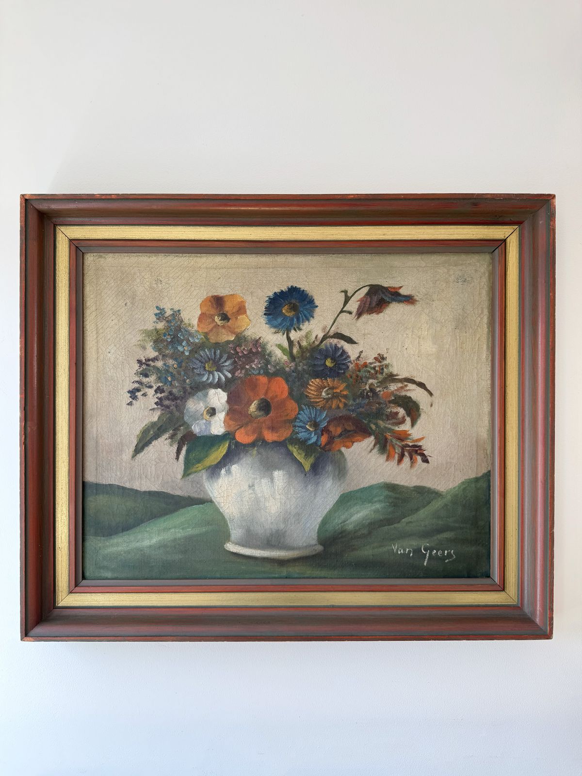 Vintage Dutch Floral Oil Painting Signed By Artist Van Geer photo Art