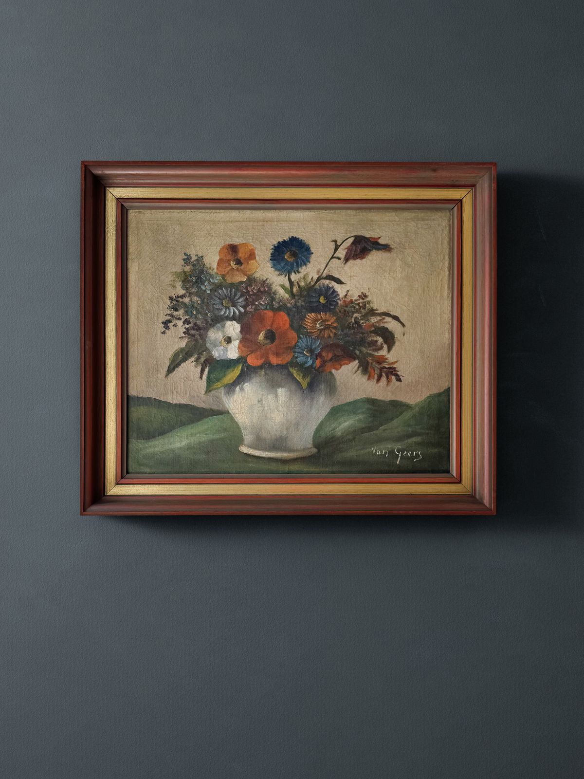 Vintage Dutch Floral Oil Painting Signed By Artist Van Geer