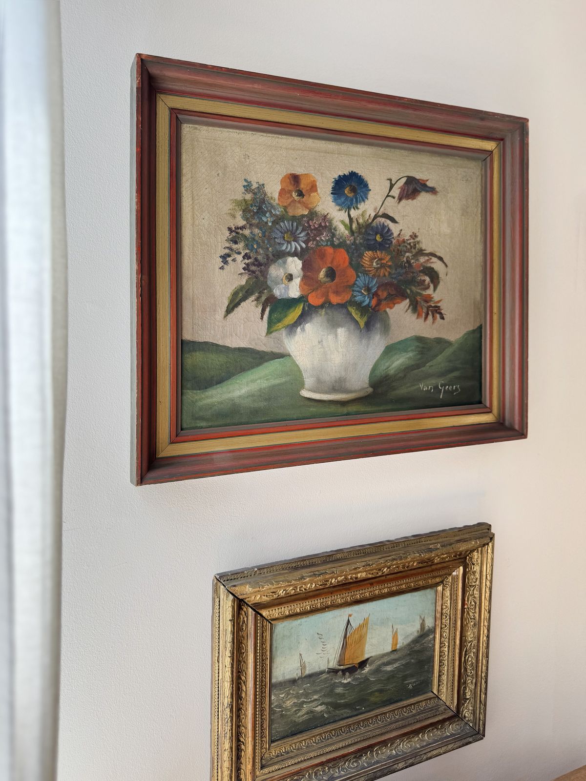 Vintage Dutch Floral Oil Painting Signed By Artist Van Geer photo vintage