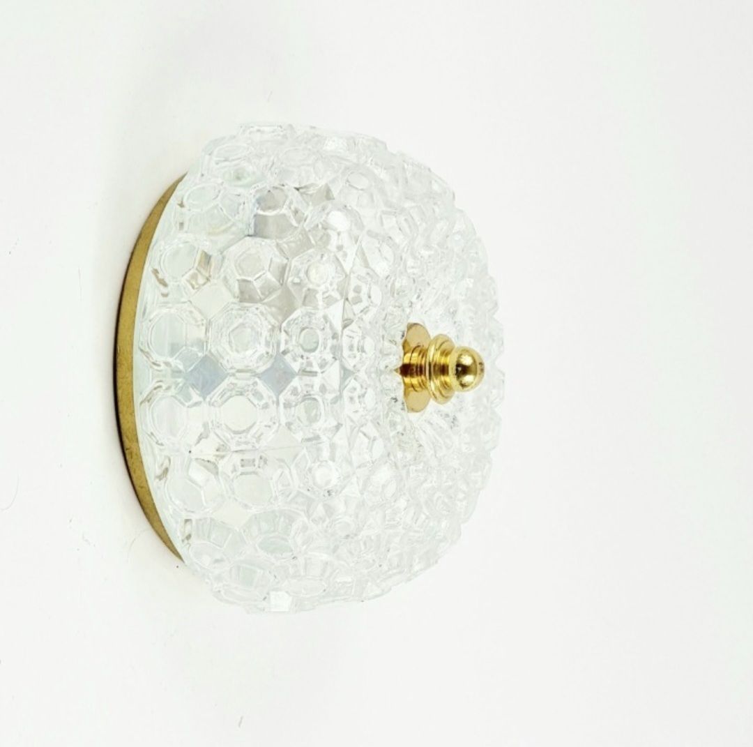 Mid Century Diamant Glas & Messing Plafondlamp Van Helena Tynell Voor Limburg, Duitsland, Jaren 1960 photo Verlichting