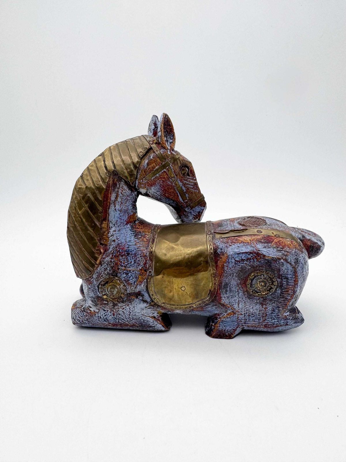 Brass And Wood Horse Sculpture, Horse Figurine photo vinterior