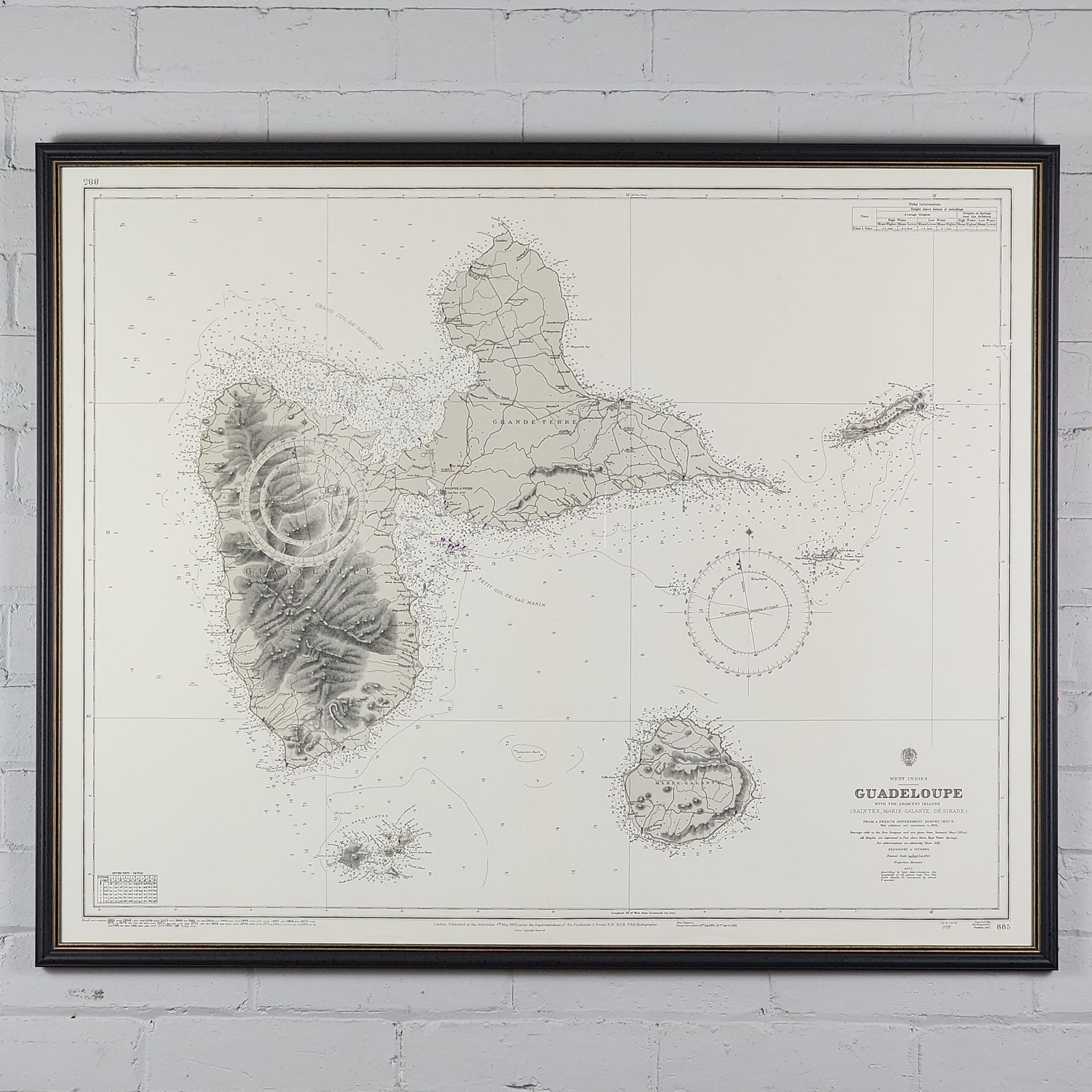 Vintage Admiralty Chart 885   Guadeloupe With The Adjacent Islands