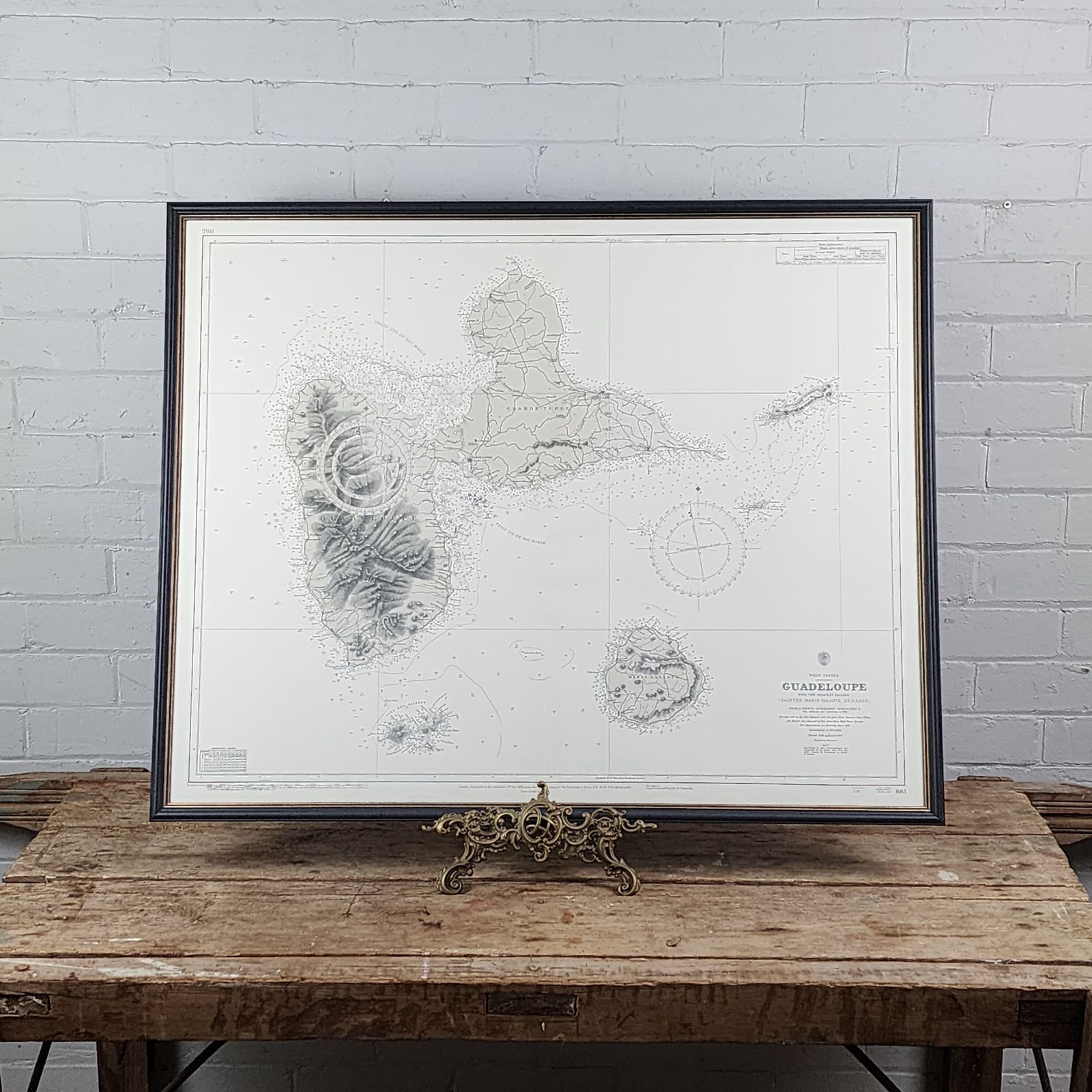 Vintage Admiralty Chart 885   Guadeloupe With The Adjacent Islands photo furniture