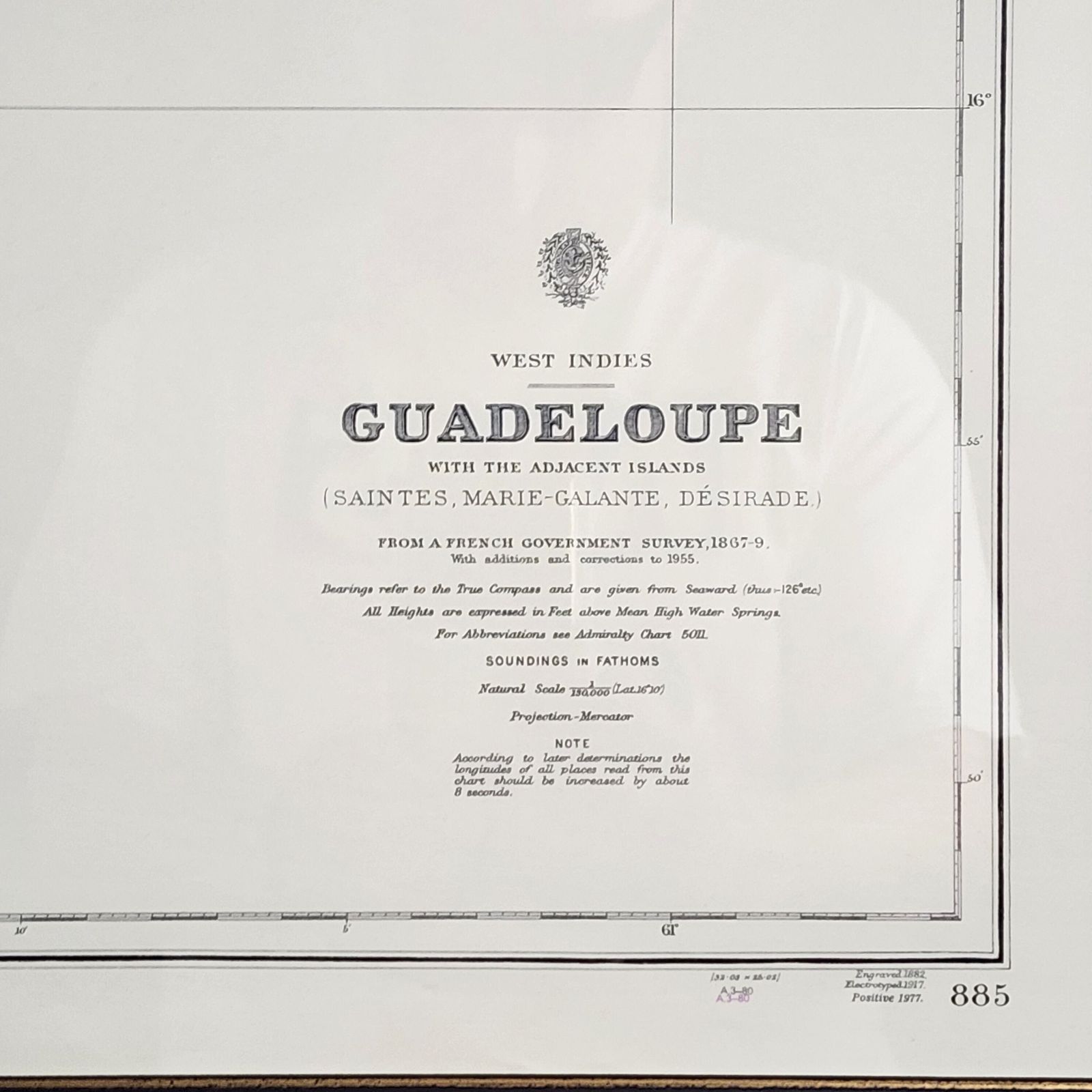 Vintage Admiralty Chart 885   Guadeloupe With The Adjacent Islands photo vinterior