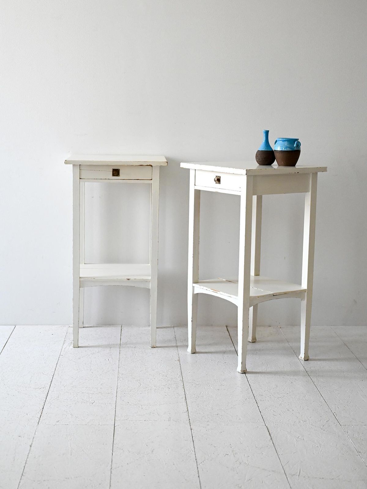 Pair Of Scandinavian Bedside Tables, Mid Twentieth Century, Painted In White