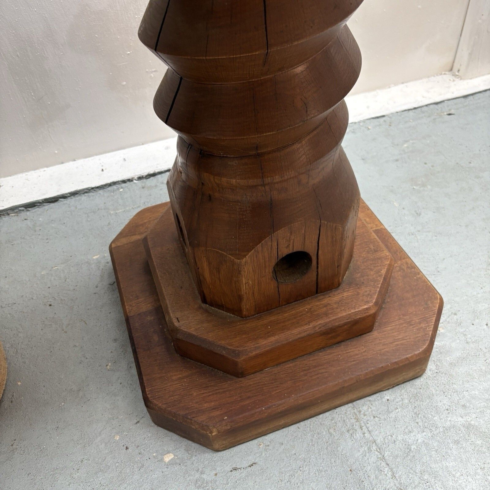 Vintage French Oak Cider Press “Vis” Screw Reception Restaurant Lekton Stand photo vinterior