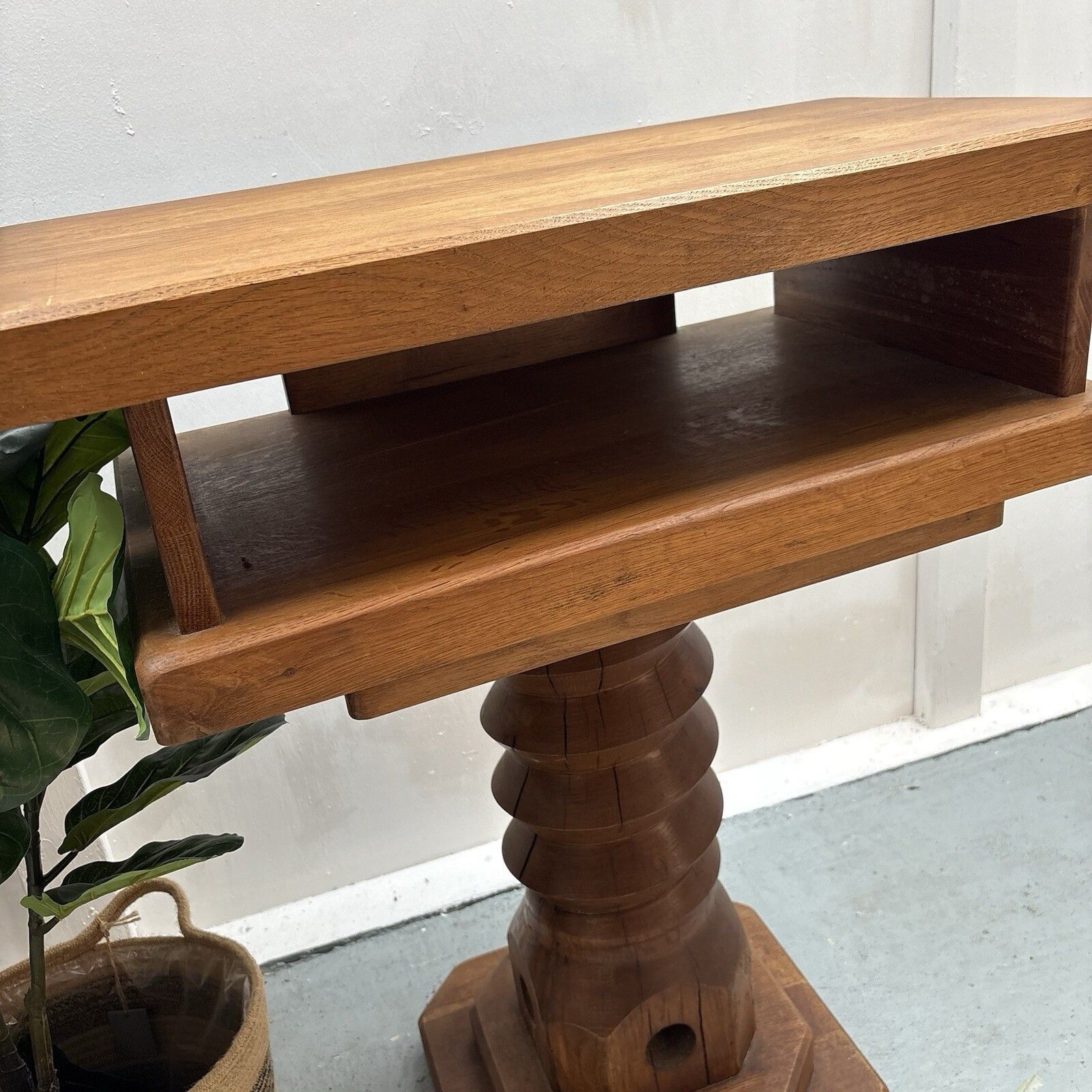 Home Decor Vintage French Oak Cider Press “Vis” Screw Reception Restaurant Lekton Stand photo