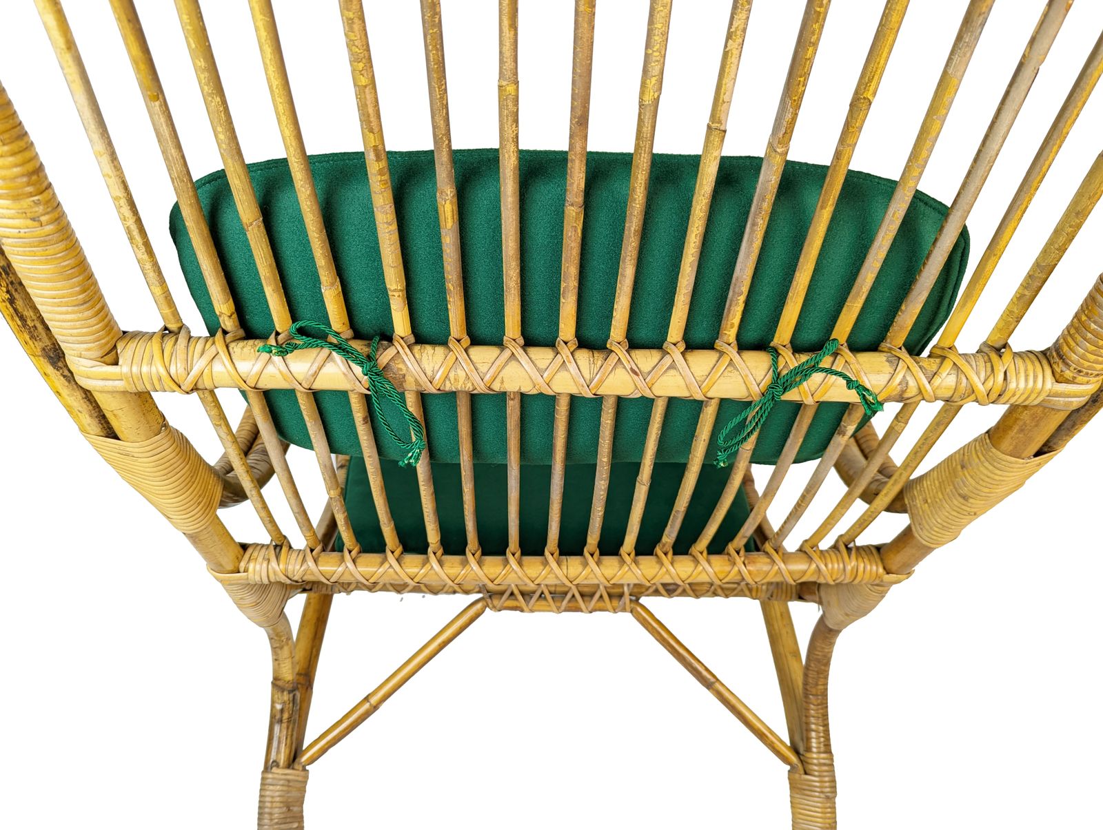 Mid Century Italian Armchairs In Rattan, Rush & Green Fabric, 1960s photo Furniture