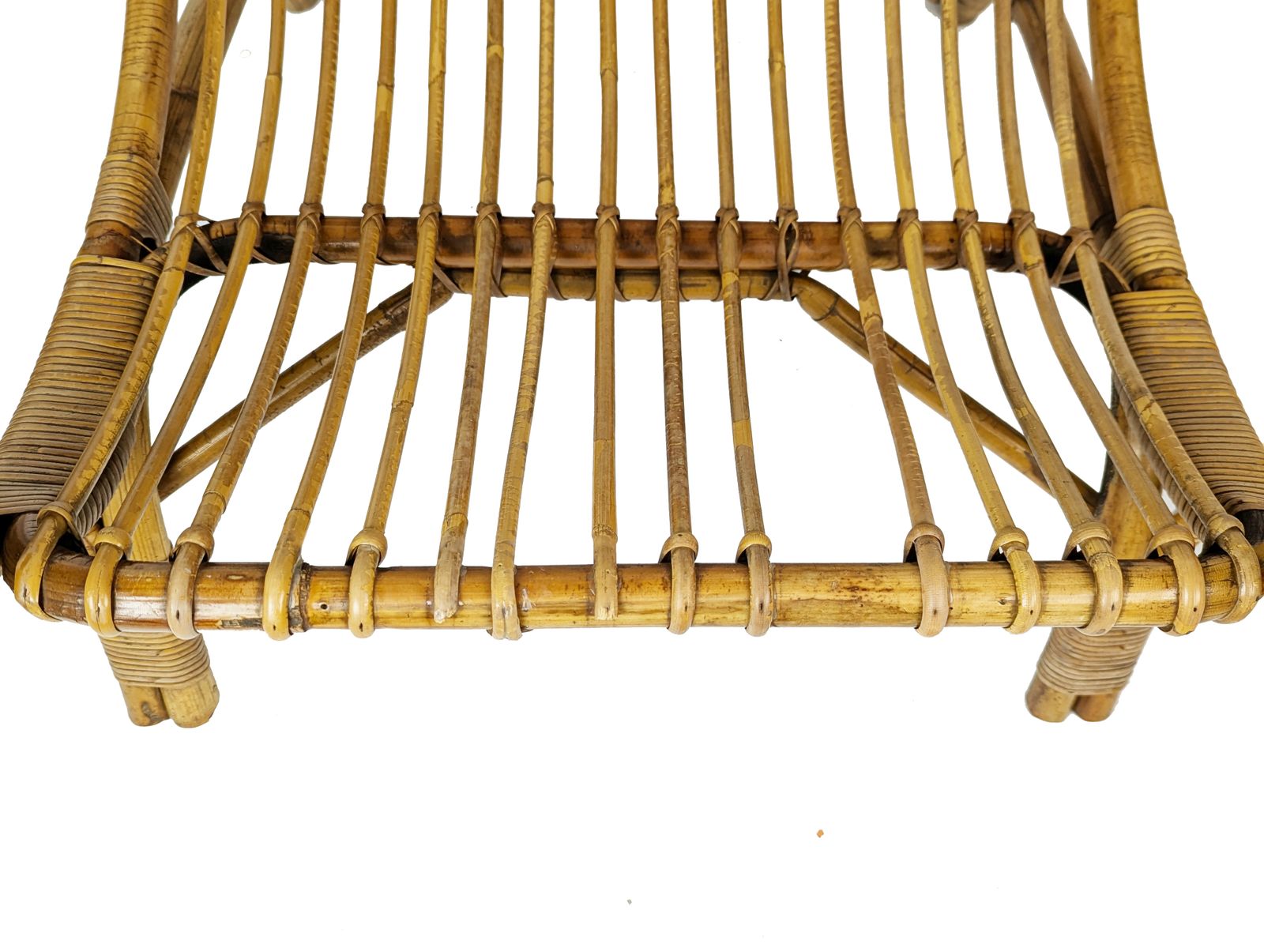 Mid Century Italian Armchairs In Rattan, Rush & Green Fabric, 1960s photo buy