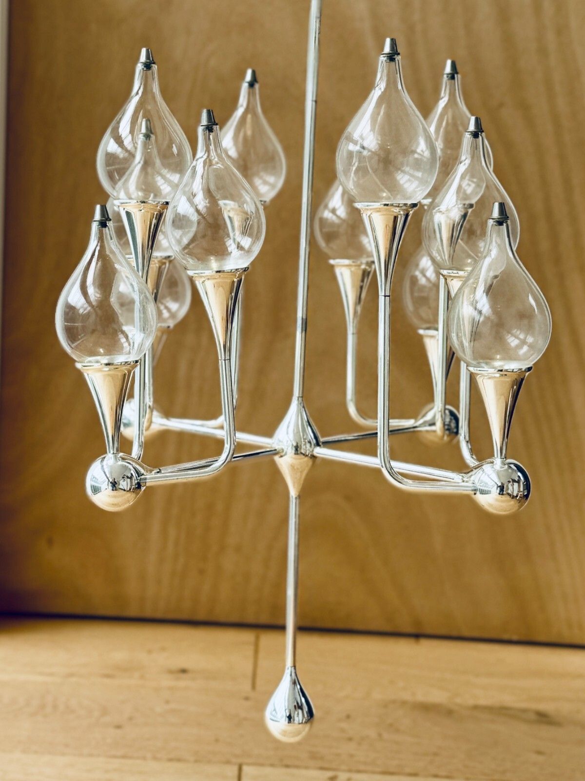 Rare 1970s Space Age Clear Drops Chandelier By Freddie Andersen 12 Lamps Chrome